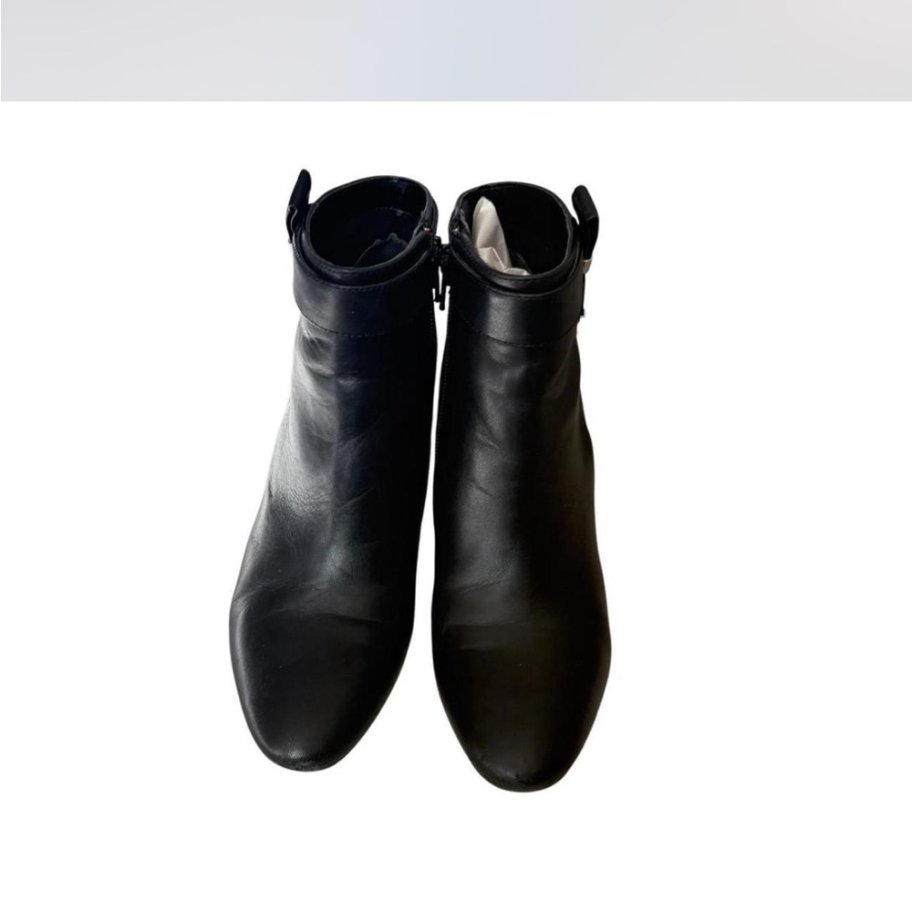 Lauren Ralph Lauren Black Leather Ankle Boots Block Heel Logo Strap Booties 7.5 - Picture 4 of 7